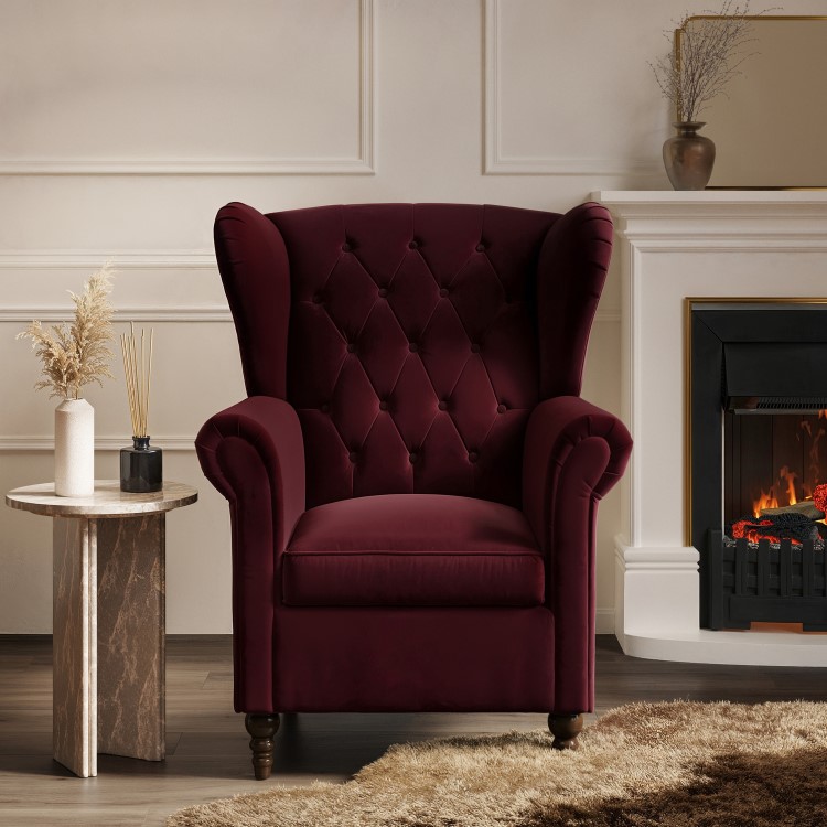 Burgundy Velvet Wingback Armchair - Martha