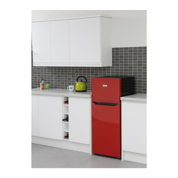 Fridgemaster MTM48120R 118x55cm A-Plus Rated Top Mount Fridge Freezer - Red And Black