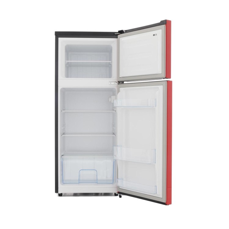 Fridgemaster MTM48120R 118x55cm A-Plus Rated Top Mount Fridge Freezer - Red And Black