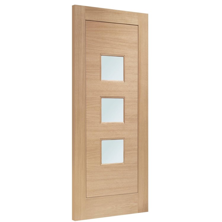 External Oak Double Glazed Turin Door with Frosted Glass - Unfinished, 2032 x 813 x 44 mm