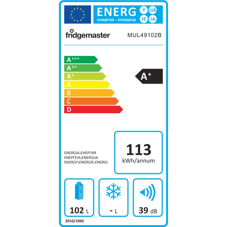 Fridgemaster MUL49102B 50cm Wide Freestanding Under Counter Larder Fridge - Black