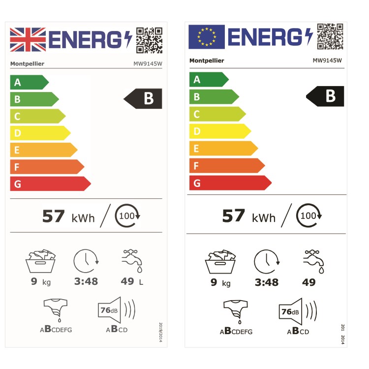 Montpellier MW9140P 9kg 1400rpm Freestanding Washing Machine - White