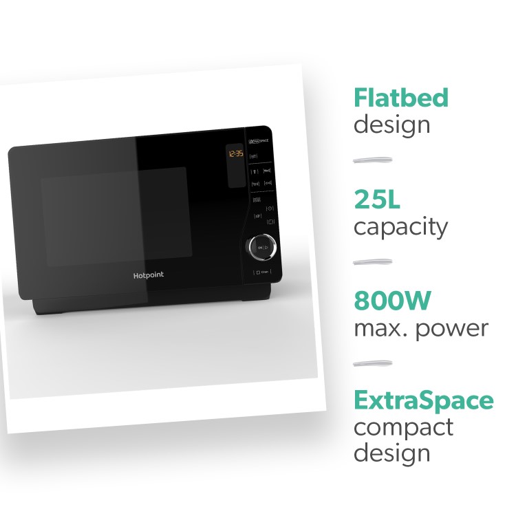 Refurbished Hotpoint MWH2621MB Ultimate Collection 25L 800W Flatbed Digital Microwave Black