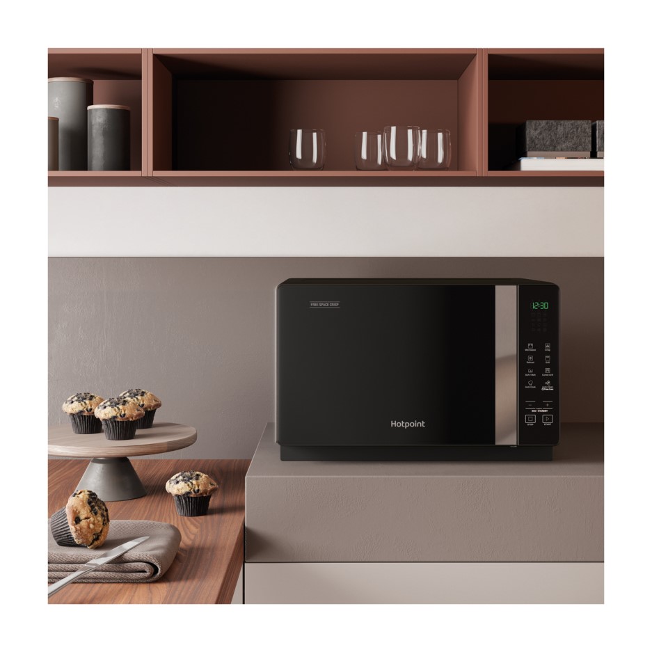 Hotpoint MWH26321MB Xtraspace Flatbed 25L Microwave Oven With Grill & Crisp Function Black