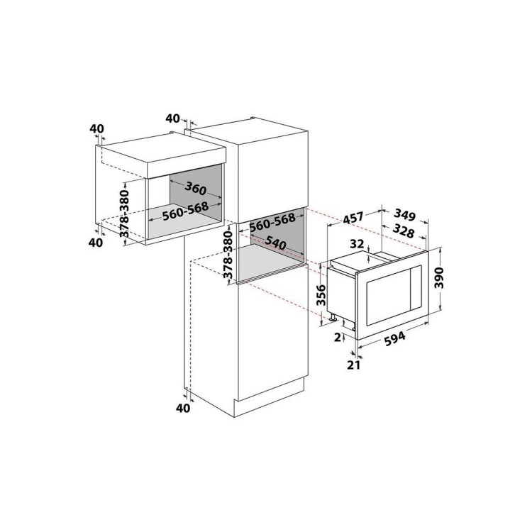 Indesit Built-In 800W Microwave with Grill - Stainless Steel