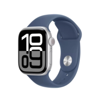 GRADE A1 - Apple Watch Series 10 GPS 42mm Silver Aluminium Case with Denim Sport Band - M/L
