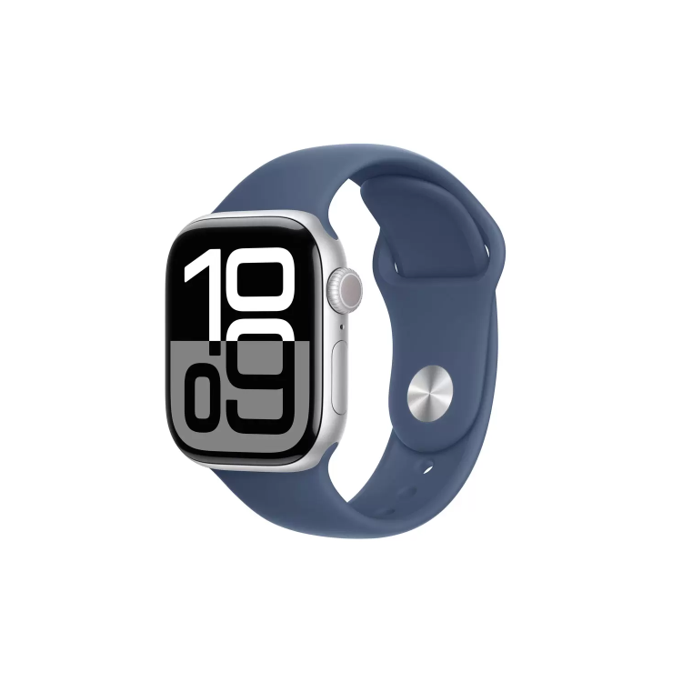 GRADE A1 - Apple Watch Series 10 GPS 42mm Silver Aluminium Case with Denim Sport Band - M/L