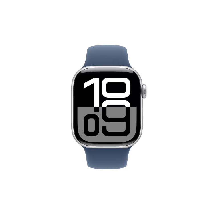 GRADE A1 - Apple Watch Series 10 GPS 42mm Silver Aluminium Case with Denim Sport Band - M/L