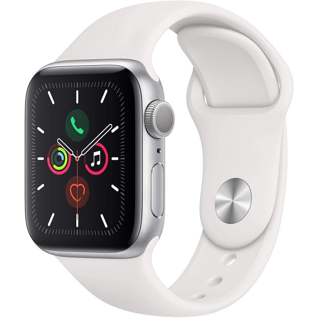 Apple Watch Series 5 GPS + Cellular 44mm Stainless Steel Case with White Sport Band