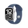 Apple Watch Series 10 GPS + Cellular 42mm Silver Aluminium Case with Denim Sport Band - M/L