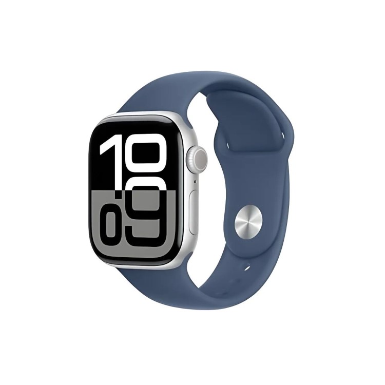 Refurbished Apple Watch Series 10 GPS + Cellular 46mm Silver Aluminium Case with Denim Sport Band - S/M