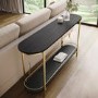 Black Wood and Gold Curved Edge Sofa Table with Storage Shelf - Myla