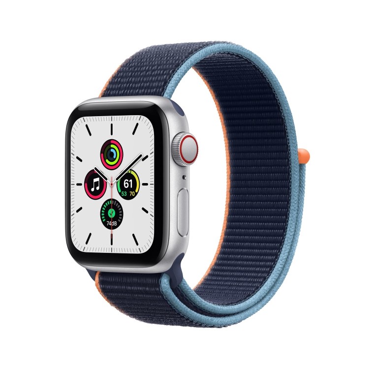 GRADE A1 - Apple Watch SE GPS + Cellular - 40mm Silver Aluminium Case with Deep Navy Sport Loop