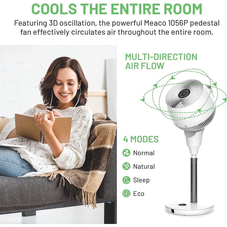 Refurbished MeacoFan 1056P DC Air Circulator Pedestal Fan - Powerful Super Quiet & Low-Energy