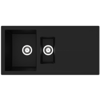 GRADE A1 - 1.5 Bowl Black Composite Kitchen Sink with Reversible Drainer-Rocklite Milton