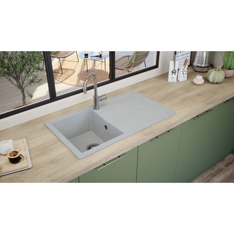 RockLite Milton Single Bowl Inset Grey Composite Kitchen Sink with Reversible Drainer