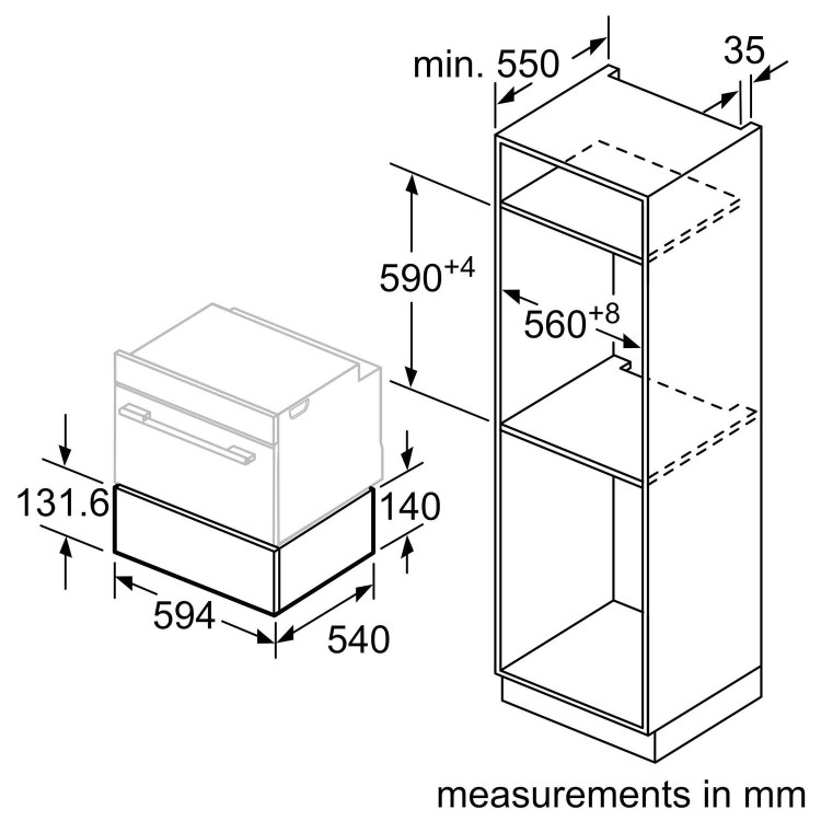Refurbished Neff N50 N1AHA01G0B 14cm High Warming Drawer Black With Graphite-Grey Trim