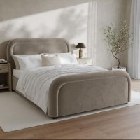 Mink Velvet King Size Ottoman Bed with Curved Headboard - Naomi Mink Velvet King Size Ottoman Bed with Curved Headboard - Naomi