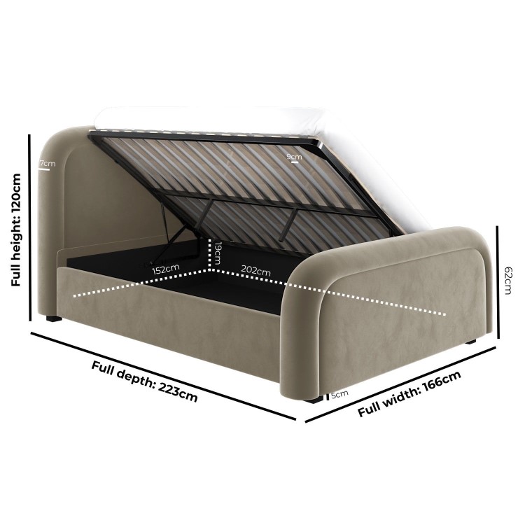 Mink Velvet King Size Ottoman Bed with Curved Headboard - Naomi