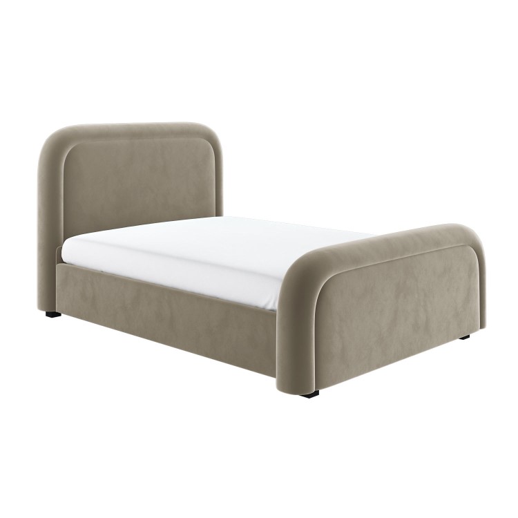 Mink Velvet King Size Ottoman Bed with Curved Headboard - Naomi