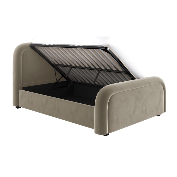 Mink Velvet King Size Ottoman Bed with Curved Headboard - Naomi