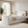 Cream Boucle Single Guest Bed with Trundle and Curved Headboard - Naomi