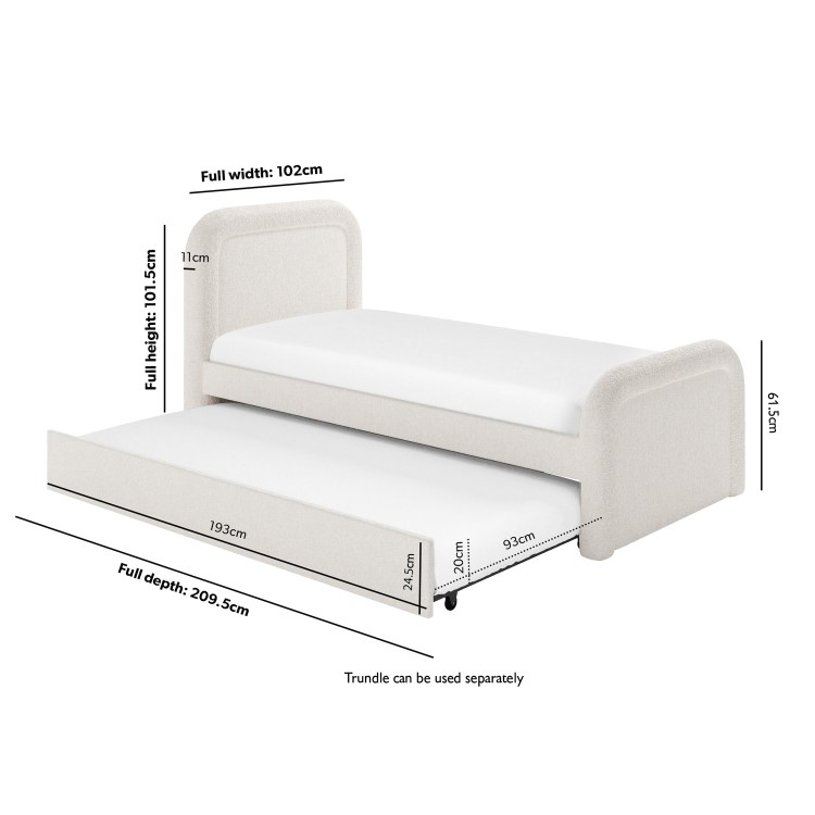 Cream Boucle Single Guest Bed with Trundle and Curved Headboard - Naomi
