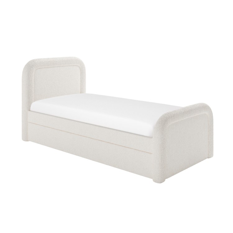 Cream Boucle Single Guest Bed with Trundle and Curved Headboard - Naomi