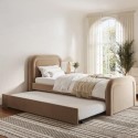 BUN/NAM004/97802 Beige Velvet Single Guest Bed with Trundle and Curved Headboard - Naomi