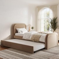 Beige Velvet Single Guest Bed with Trundle and Curved Headboard - Naomi Beige Velvet Single Guest Bed with Trundle and Curved Headboard - Naomi