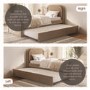 Beige Velvet Single Guest Bed with Trundle and Curved Headboard - Naomi