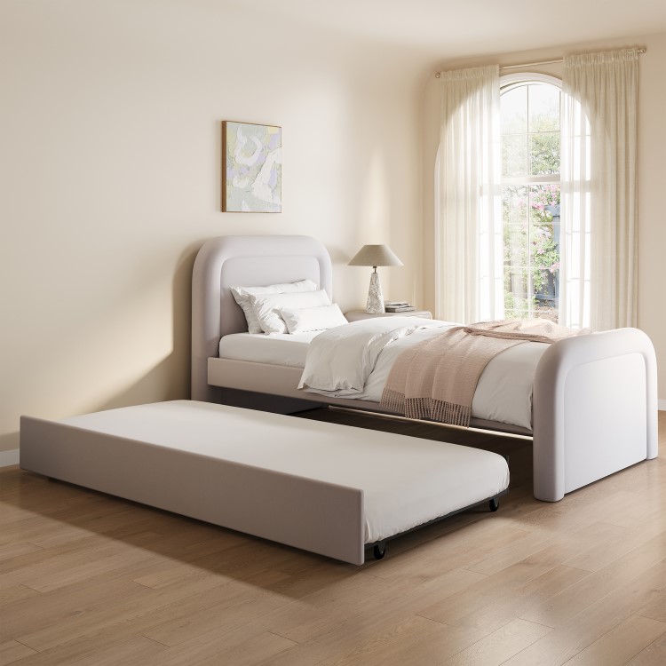 Lilac Upholstered Single Guest Bed with Trundle and Curved Headboard - Naomi