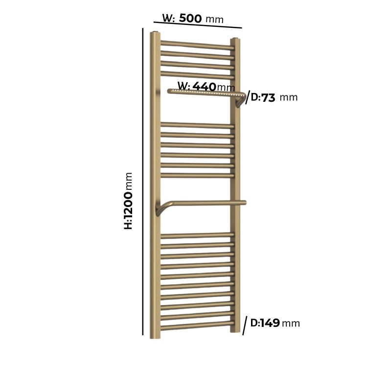 ONLY OPENED - 1200x500mm Brushed Brass Towel Rail -Nazco