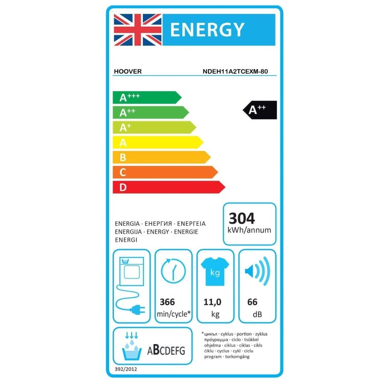 Refurbished Hoover H-Dry 500 NDEH11A2TCEXM-80 Freestanding Heat Pump 11KG Tumble Dryer White