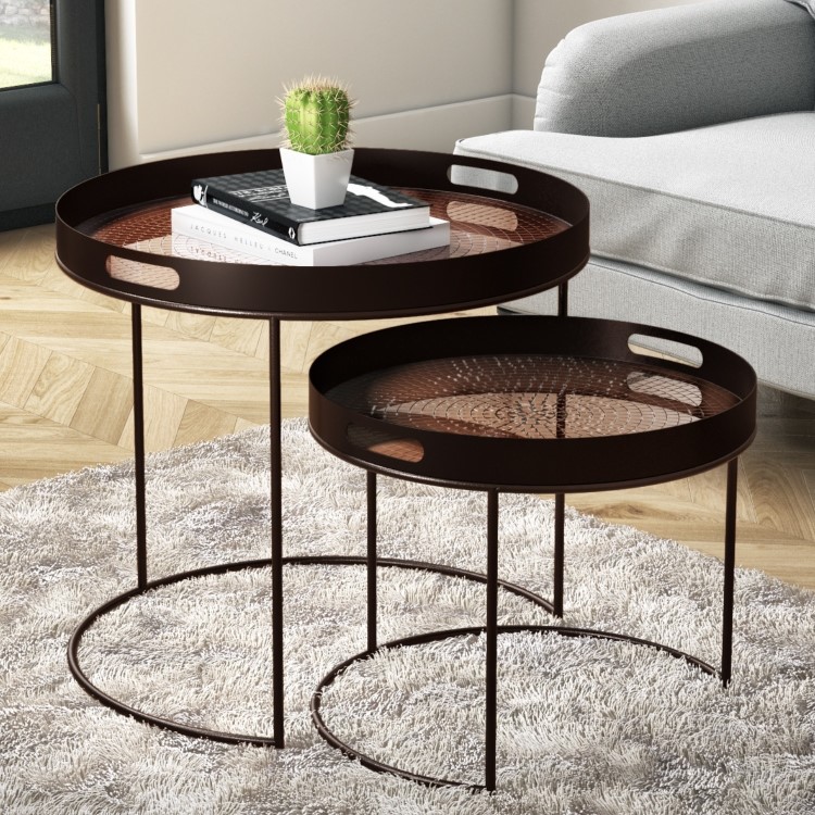 Set of 2 Metal Tables with Copper Top - Nea