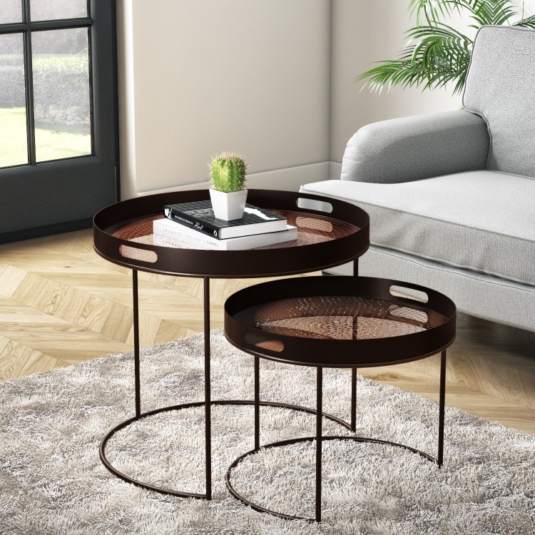 Set of 2 Metal Tables with Copper Top - Nea