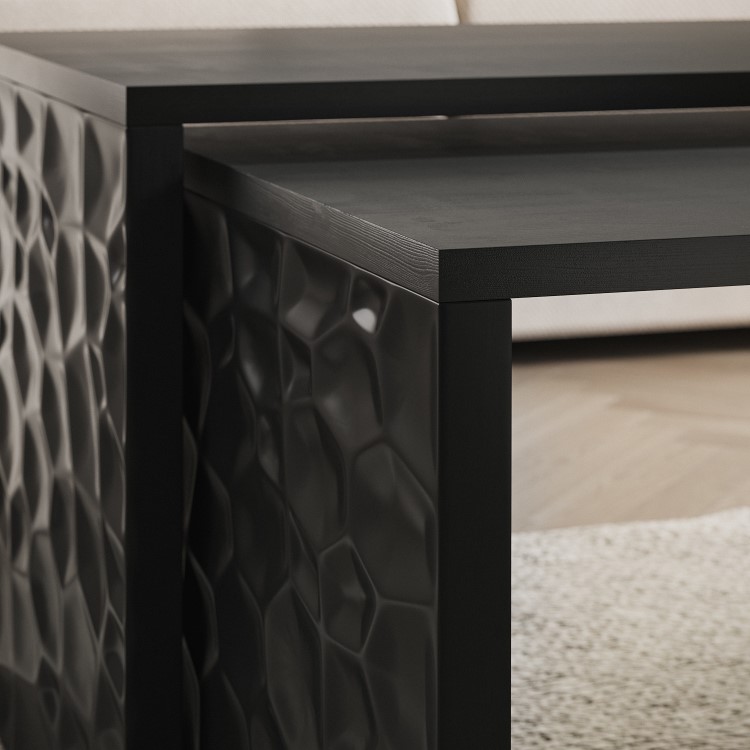 Rectangular Black Solid Mango Wood Nest of 3 Coffee Tables - Neesha