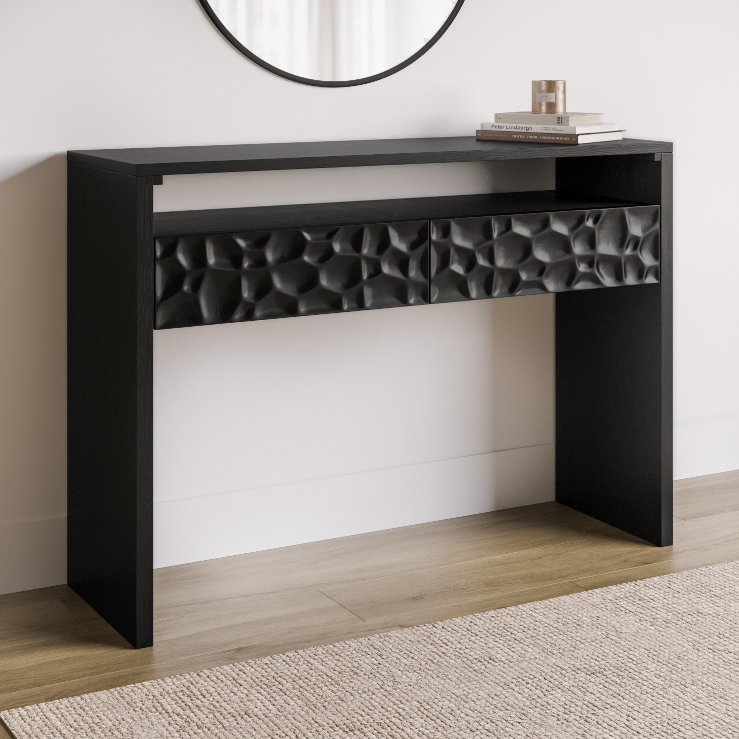 Black Solid Mango Wood Console Table with 2 Drawers Neesha