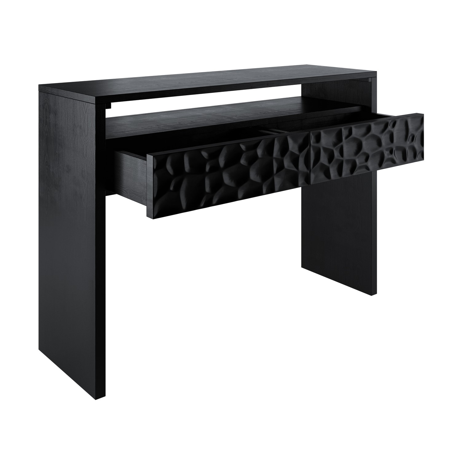 Black Solid Mango Wood Console Table with 2 Drawers Neesha