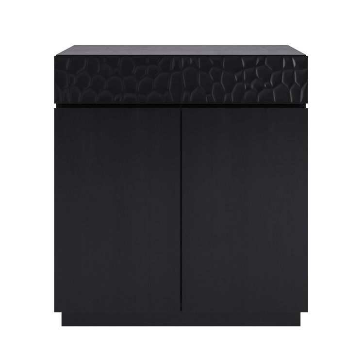 Small Black Textured Solid Mango Wood Sideboard - Neesha