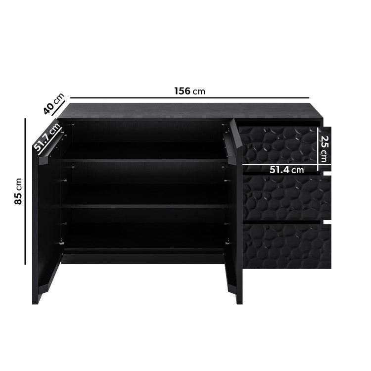 Large Black Textured Solid Mango Wood Sideboard - Neesha
