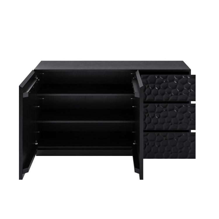Large Black Textured Solid Mango Wood Sideboard - Neesha