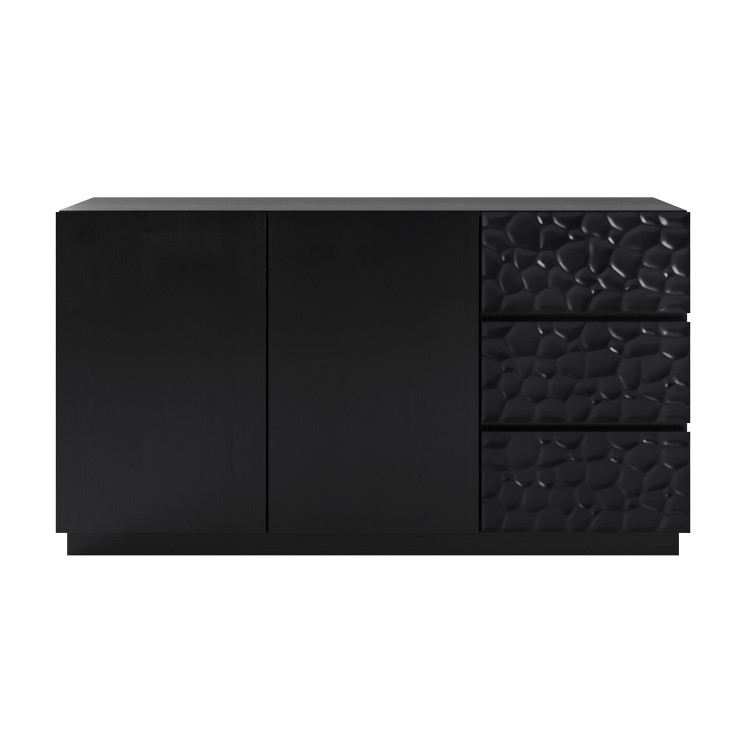 Large Black Textured Solid Mango Wood Sideboard - Neesha