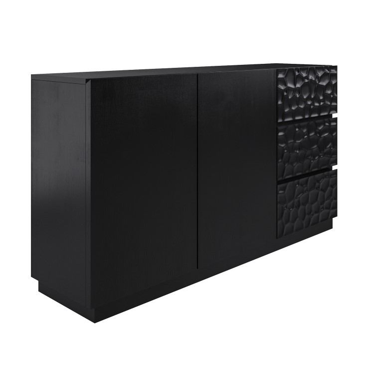 Large Black Textured Solid Mango Wood Sideboard - Neesha