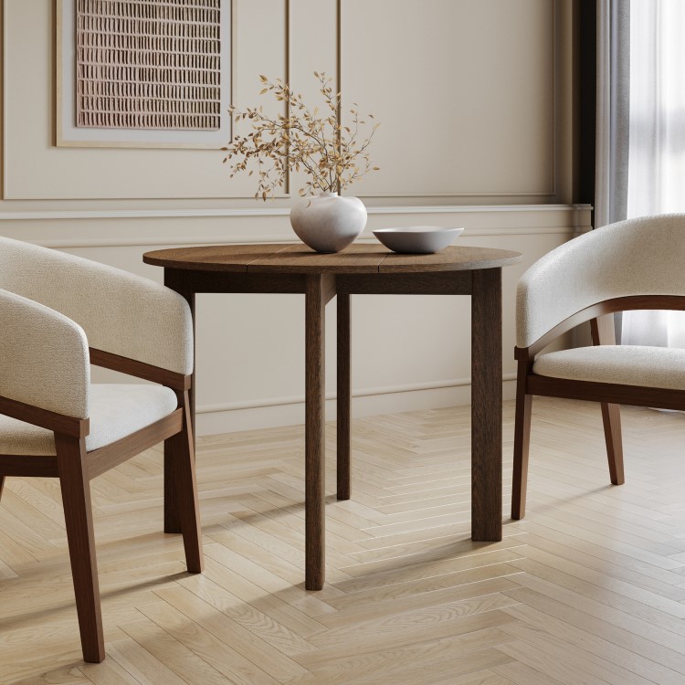 Small Round Walnut Folding Drop Leaf Extendable Dining Table - Seats 2 - 4 - Nell