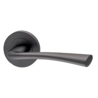Internal Satin Black Bathroom Lever Door Handle with Lock, Latch and Hinges Pack - 65mm Latch - Neva - XL Joinery
