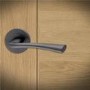 Internal Satin Black Bathroom Lever Door Handle with Lock, Latch and Hinges Pack - 65mm Latch - Neva - XL Joinery