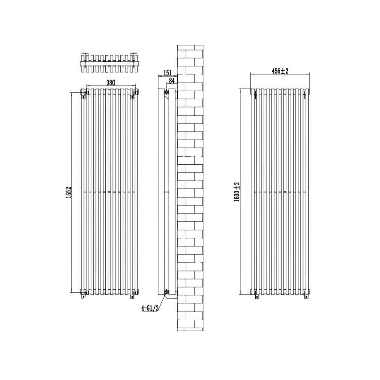 Beige Vertical Double Panel Radiator 1600 x 450mm – Nevada
