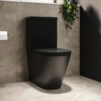 Matt Black Close Coupled Rimless Closed Back Toilet with Soft Close Seat - Newport