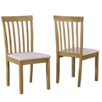 Set of 2 Wooden Dining Chairs with Cream Fabric Seats - New Haven Set of 2 Wooden Dining Chairs with Cream Fabric Seats - New Haven